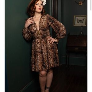 Trashy Diva DEEP CUT BIANCA MINI DRESS - LEOPARD PRINT